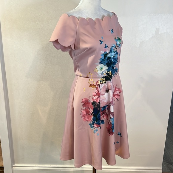 Ted Baker Sirenta Bardot Skater Dress Pink Floral - Picture 3 of 8
